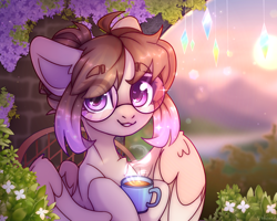 Size: 4000x3200 | Tagged: safe, artist:reterica, oc, oc only, species:pegasus, species:pony, cup, cute, female, glasses, high res, holding, looking at you, mare, ocbetes, solo