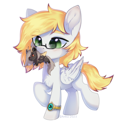 Size: 2000x2000 | Tagged: safe, artist:anku, oc, oc only, oc:dinen, oc:ludwig von leeb, species:pegasus, species:pony, chibi, folded wings, glasses, high res, male, signature, simple background, solo, white background, wings