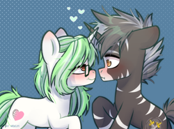 Size: 2496x1850 | Tagged: safe, artist:shelti, oc, oc only, species:pony, species:unicorn, commission, duo, glasses, heart, heart eyes, looking at each other, signature, wingding eyes