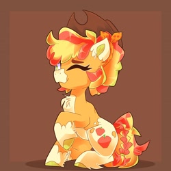 Size: 2048x2048 | Tagged: safe, artist:plushtrapez, character:applejack, species:earth pony, species:pony, g4, alternate design, coat markings, female, high res, mare, one eye closed, redesign, solo