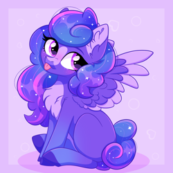Size: 2048x2048 | Tagged: safe, artist:plushtrapez, base used, oc, oc only, oc:celeste, species:pegasus, species:pony, base:sparkling light, blep, female, high res, mare, sitting, solo, spread wings, tongue out, wings