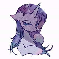 Size: 2048x2048 | Tagged: safe, artist:tkotu1, character:rarity, species:pony, species:unicorn, g4, bust, crying, female, floppy ears, high res, lidded eyes, mare, messy mane, simple background, solo, white background