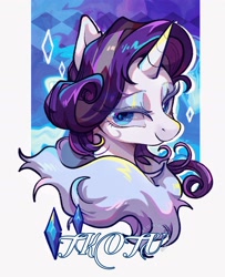 Size: 1620x1997 | Tagged: safe, artist:tkotu1, character:rarity, species:pony, species:unicorn, g4, bust, commission, female, lidded eyes, looking at you, mare, older, older rarity, simple background, smiling, smiling at you, solo, white background