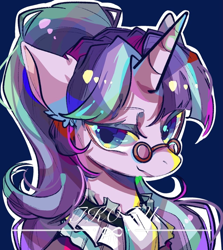 Size: 1024x1150 | Tagged: safe, artist:tkotu1, edit, character:snowfall frost, character:starlight glimmer, species:pony, species:unicorn, g4, bust, female, glasses, lidded eyes, looking at you, mare, signature, solo