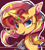 Size: 1024x1150 | Tagged: safe, artist:tkotu1, edit, character:sunset shimmer, species:pony, species:unicorn, g4, my little pony:equestria girls, bust, female, looking at you, mare, signature, smiling, smiling at you, solo
