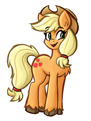 Size: 757x1014 | Tagged: safe, artist:daze, derpibooru original, character:applejack, species:earth pony, species:pony, g4, applejack's hat, clothing, cloven hooves, colored hooves, cowboy hat, cute, eyebrows, eyebrows visible through hair, female, freckles, hat, hooves, jackabetes, mare, simple background, smiling, solo, stetson, three quarter view, transparent background, unshorn fetlocks