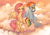 Size: 2383x1665 | Tagged: safe, artist:lightning-stars, character:fluttershy, character:rainbow dash, species:pegasus, species:pony, g4, butterfly, cloud, colored eyebrows, duo, duo female, female, mare, on a cloud, sitting, sitting on a cloud, sky, wings