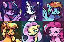 Size: 2048x1365 | Tagged: safe, artist:tkotu1, character:applejack, character:fluttershy, character:pinkie pie, character:rainbow dash, character:rarity, character:twilight sparkle, character:twilight sparkle (alicorn), species:alicorn, species:earth pony, species:pegasus, species:pony, species:unicorn, bust, female, looking at you, mane six, mare, msiling at you, one eye closed, smiling, smiling at you, wink