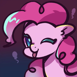 Size: 683x682 | Tagged: safe, artist:tkotu1, edit, character:pinkie pie, species:earth pony, species:pony, g4, blep, bust, female, looking at you, mare, one eye closed, smiling, smiling at you, solo, tongue out, wink