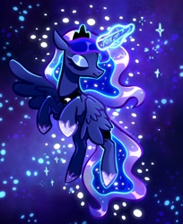 Size: 1672x2048 | Tagged: safe, artist:qwennondeathdie, character:princess luna, species:alicorn, species:pony, g4, eyes closed, female, glowing horn, horn, magic, mare, solo