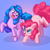 Size: 2500x2500 | Tagged: safe, artist:hexecat, character:izzy moonbow, character:pinkie pie, species:earth pony, species:pony, species:unicorn, g4, g5, ass up, bracelet, cute, diapinkes, duo, duo female, female, friendship bracelet, generational ponidox, gradient background, gradient hair, high res, izzy and her heroine, izzybetes, jewelry, looking at each other, looking at someone, mare, multicolored hair, open mouth, open smile, ponidox, raised hoof, simple background, smiling, three quarter view
