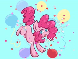 Size: 4096x3104 | Tagged: safe, artist:lynuscattips, character:pinkie pie, species:earth pony, species:pony, g4, balloon, confetti, cute, diapinkes, female, high res, mare, open mouth, open smile, smiling, solo