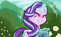 Size: 2206x1342 | Tagged: safe, artist:lynuscattips, character:starlight glimmer, species:pony, species:unicorn, episode:memnagerie, g4, blushing, book, cute, eyes closed, female, glimmerbetes, glowing horn, grin, happy, horn, levitation, magic, magic aura, mare, scene interpretation, smiling, solo, telekinesis