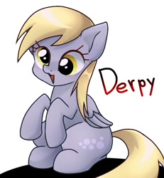Size: 868x940 | Tagged: safe, artist:namaenonaipony, character:derpy hooves, species:pegasus, species:pony, g4, cute, derpabetes, female, folded wings, mare, open mouth, simple background, sitting, solo, white background, wings