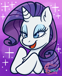 Size: 983x1200 | Tagged: safe, artist:bowsarefriends, character:rarity, species:pony, species:unicorn, g4, female, lidded eyes, mare, open mouth, solo, sparkles