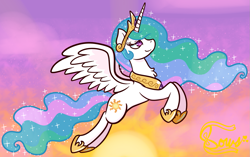 Size: 1309x820 | Tagged: safe, artist:bowsarefriends, character:princess celestia, species:alicorn, species:pony, g4, female, mare, solo, spread wings, wings