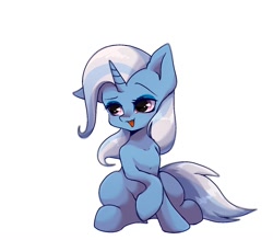 Size: 1358x1187 | Tagged: safe, alternate version, artist:namaenonaipony, character:trixie, species:pony, species:unicorn, g4, cute, diatrixes, female, mare, open mouth, simple background, sitting, solo, white background
