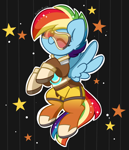 Size: 1688x1956 | Tagged: safe, artist:kittyrosie, character:rainbow dash, species:pegasus, species:pony, g4, clothing, cosplay, costume, crossover, female, mare, one eye closed, overwatch, rainbow tracer, signature, solo, spread wings, stars, tracer, video game, wings, wink