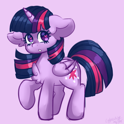 Size: 3000x3000 | Tagged: safe, artist:ladylullabystar, character:twilight sparkle, character:twilight sparkle (alicorn), species:alicorn, species:pony, g4, chest fluff, cute, ear fluff, female, folded wings, heart eyes, high res, looking at you, mare, pink background, raised hoof, signature, simple background, solo, twiabetes, wingding eyes, wings