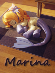 Size: 4320x5760 | Tagged: safe, artist:therealdjthed, oc, oc:marina, species:pony, species:sea pony, 3d, blender, blender cycles, commission, cycles, female, sleeping, smiling, solo