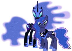 Size: 11430x8120 | Tagged: safe, artist:90sigma, character:nightmare moon, character:princess luna, species:alicorn, species:pony, g4, absurd resolution, armor, clothing, digital art, duality, female, helmet, hoof shoes, jewelry, looking at you, mare, necklace, peytral, shoes, simple background, transparent background, vector