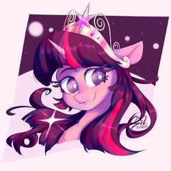 Size: 1500x1500 | Tagged: safe, artist:silshadnic, character:twilight sparkle, species:pony, g4, crown, female, jewelry, mare, regalia, signature, smiling, solo, sparkly eyes, wingding eyes