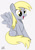 Size: 2270x3273 | Tagged: safe, artist:oleniandeer, character:derpy hooves, species:pegasus, species:pony, g4, derp, female, high res, mare, open mouth, open smile, signature, simple background, sitting, smiling, solo, spread wings, white background, wings