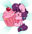 Size: 2903x3188 | Tagged: safe, artist:kittyrosie, character:sugar belle, species:pony, species:unicorn, g4, blushing, cupcake, cute, eyes closed, female, food, high res, mare, open mouth, open smile, signature, smiling, solo, sugarbetes