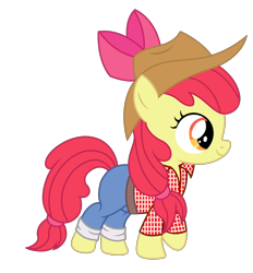 Size: 2471x2663 | Tagged: safe, artist:third uncle, character:apple bloom, species:earth pony, species:pony, g4, adorabloom, apple family member, bow, clothing, cute, denim, female, filly, hair bow, hat, jeans, pants, profile, simple background, smiling, solo, transparent background, unmoving plaid, young