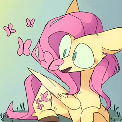 Size: 2048x2040 | Tagged: safe, artist:volchok, character:fluttershy, species:pegasus, species:pony, g4, butterfly, butterfly on nose, female, folded wings, high res, mare, solo, wings