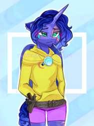 Size: 768x1024 | Tagged: safe, artist:taiweiart, oc, oc:prince eclipse, species:alicorn, species:anthro, g4, abstract background, alicorn oc, anthro oc, coat markings, facial hair, male, moustache, not misty, signature, solo, stallion, watermark