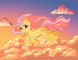 Size: 2048x1592 | Tagged: safe, artist:indigohatetrain, character:fluttershy, species:pegasus, species:pony, g4, cloud, female, flying, mare, sky, solo, spread wings, wings