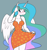 Size: 714x765 | Tagged: safe, artist:whatsapokemon, character:princess celestia, species:alicorn, species:anthro, g4, blushing, bracelet, clothing, cute, cutelestia, dress, female, gray background, jewelry, mare, shy, simple background, smiling, solo, spread wings, three quarter view, wings