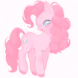 Size: 3000x3000 | Tagged: safe, artist:kichibun, character:pinkie pie, species:earth pony, species:pony, g4, :3, blushing, cute, diapinkes, female, looking at you, mare, open mouth, pale color, simple background, smiling, soft color, solo, standing, unshorn fetlocks, white background