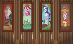 Size: 7500x4500 | Tagged: safe, artist:prixy05, derpibooru original, part of a set, character:apple bloom, character:gummy, character:pinkie pie, character:prince blueblood, character:rarity, character:scootaloo, character:spike, character:sweetie belle, species:diamond dog, species:dragon, species:earth pony, species:gargoyle, species:pegasus, species:pony, species:unicorn, g4, alligator, apple family member, axe, bipedal, bust, candle, clothing, disneyland, dress, dynamite, explosives, female, flower, grave, gravestone, implied murder, looking at you, looking sideways, male, mare, older, older apple bloom, older pinkie pie, older rarity, older scootaloo, older spike, older sweetie belle, pony pile, portrait, quicksand, rose, sign, sitting, spread wings, stretching portrait, the haunted mansion, tightrope, tower of pony, umbrella, wallpaper, weapon, wings