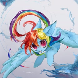 Size: 2048x2048 | Tagged: safe, artist:gq40415378, character:rainbow dash, species:pegasus, species:pony, g4, female, flying, high res, mare, solo, spread wings, wings