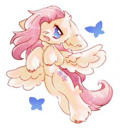 Size: 1726x1846 | Tagged: safe, artist:endogeny333, character:fluttershy, species:pegasus, species:pony, g4, cute, female, hair over one eye, looking at you, mare, open mouth, shyabetes, simple background, solo, spread wings, white background, wings