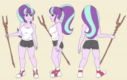 Size: 5373x3425 | Tagged: safe, artist:sumin6301, character:starlight glimmer, species:eqg human, g4, my little pony:equestria girls, absurd resolution, clothing, converse, female, high res, ponytail, shoes, shorts, simple background, sneakers, solo, staff, staff of sameness