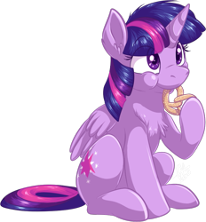 Size: 759x819 | Tagged: safe, artist:fizzy-dog, character:twilight sparkle, character:twilight sparkle (alicorn), species:alicorn, species:pony, g4, chest fluff, cute, dexterous hooves, eating, eye clipping through hair, eyebrows, eyebrows visible through hair, female, food, hoof hold, hooves, mare, nom, pretzel, pretzel coordination, simple background, sitting, solo, three quarter view, transparent background, twiabetes, twipretzel
