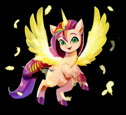 Size: 1213x1107 | Tagged: safe, artist:plusplus_pony, character:sunny starscout, species:alicorn, species:earth pony, species:pony, g5, my little pony: a new generation, alicornified, artificial horn, artificial wings, augmented, female, horn, looking at you, magic, magic horn, magic wings, mare, open mouth, open smile, race swap, redraw, smiling, smiling at you, solo, spread wings, sunnycorn, wings