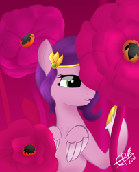 Size: 2400x2950 | Tagged: safe, artist:cobaltskies002, character:pipp petals, species:pegasus, species:pony, g4, g5, adorapipp, blackpink, circlet, colored hooves, commission, cute, female, flower, hooves, jewelry, jisoo, mare, pipp is small, pipp wings, princess pipp, signature, solo, tiara, your character here