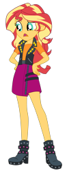 Size: 1900x4704 | Tagged: safe, artist:gmaplay, character:sunset shimmer, g4, my little pony:equestria girls, absurd resolution, boots, clothing, hand, hand on hip, hips, overpowered (equestria girls), pants, shoes, simple background, skirt, solo, transparent background, vest