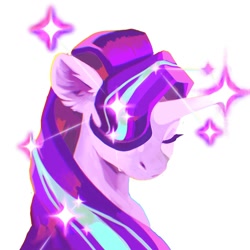 Size: 2000x2000 | Tagged: safe, artist:dearmary, character:starlight glimmer, species:pony, species:unicorn, g4, bust, collaboration, collaboration:choose your starlight, crying, eyes closed, female, hair over one eye, mare, portrait, simple background, solo, sparkles, white background
