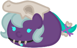 Size: 264x166 | Tagged: safe, artist:sugar morning, oc, oc only, oc:skullna, species:pony, baby, baby pony, battle gem ponies, bean pony, beanie, blue eyes, blue hair, bone, cave pony, cavepony, chibi, clothing, crossover, cute, digital art, female, filly, hat, jewelry, necklace, original species, pixel art, purple fur, skull, skull helmet, solo, squishy, tooth necklace, video game, ych animation, ych example, ych result, young, younger, your character here