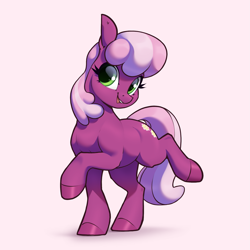 Size: 1915x1915 | Tagged: safe, artist:aquaticvibes, character:cheerilee, species:earth pony, species:pony, g4, cheeribetes, cute, cutie mark, eyelashes, female, looking at you, mare, open mouth, open smile, raised hoof, raised leg, simple background, smiling, solo