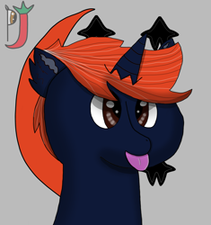 Size: 2637x2801 | Tagged: safe, artist:paprika jenkins, oc, oc only, oc:fizark catto, species:pony, species:unicorn, art trade, blep, bust, male, solo, tongue out, watermark