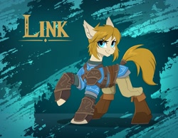 Size: 1200x929 | Tagged: safe, artist:strafe blitz, species:earth pony, species:pony, clothing, crossover, ear fluff, link, male, nintendo, ponified, raised hoof, solo, species swap, stallion, the legend of zelda, the legend of zelda: breath of the wild, the legend of zelda: tears of the kingdom, video game