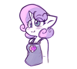 Size: 846x759 | Tagged: safe, artist:zutcha, character:sweetie belle, species:anthro, species:unicorn, g4, :3, blushing, cute, diasweetes, eye clipping through hair, eyebrows, eyebrows visible through hair, female, mare, older, older sweetie belle, simple background, sketch, smiling, solo, three quarter view, white background