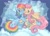 Size: 1625x1180 | Tagged: safe, artist:tani_yry, character:fluttershy, character:rainbow dash, species:pegasus, species:pony, ship:flutterdash, g4, blushing, cute, duo, duo female, eyebrows, female, hug, lesbian, mare, one eye closed, partially open wings, shipping, signature, sitting, smiling, spread wings, wings, wink
