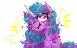 Size: 1920x1200 | Tagged: safe, alternate version, artist:jully-park, character:izzy moonbow, species:pony, species:unicorn, g5, female, gradient hair, looking at you, mare, multicolored hair, one eye closed, solo, wink, winking at you